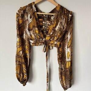 Brown and Yellow Snake Print Women's Top